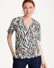 Animal Print Pima Elbow-Sleeve Tee Lagoon Blue - Chico's
