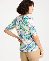 Printed Pima Elbow-Sleeve Tee Topanga Green - Chico's