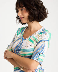 Printed Pima Elbow-Sleeve Tee Topanga Green - Chico's