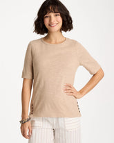 Foil Print Cotton Slub Elbow-Sleeve Tee Mocha Mousse - Chico's
