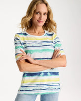 Striped Cotton Slub Elbow-Sleeve Tee Sage Lime - Chico's