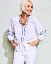 Cotton Gauze Embroidered Tie-Front Blouse Alabaster - Chico's