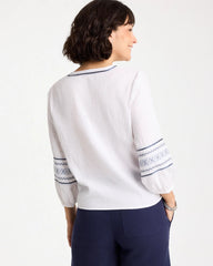 Cotton Gauze Embroidered Tie-Front Blouse Alabaster - Chico's