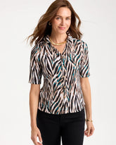 Tiger Print Textured Camp Tee Lagoon Blue - Chico's