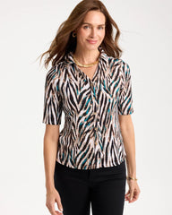 Tiger Print Textured Camp Tee Lagoon Blue - Chico's
