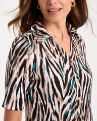 Tiger Print Textured Camp Tee Lagoon Blue - Chico's