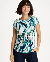 Printed Textured Knit Cap Sleeve Tee Topanga Green - Chico's