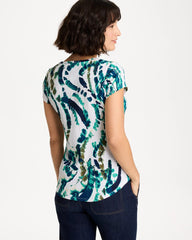 Printed Textured Knit Cap Sleeve Tee Topanga Green - Chico's