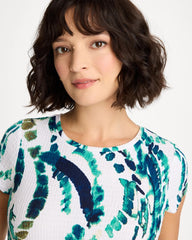 Printed Textured Knit Cap Sleeve Tee Topanga Green - Chico's