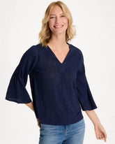 Linen Pleated Pintuck Tee Passport Blue - Chico's