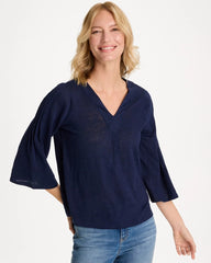 Linen Pleated Pintuck Tee Passport Blue - Chico's