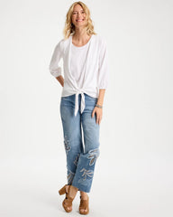 Knit Gauze Tie-Front Cardigan Alabaster - Chico's