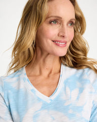 Tie-Dye Palm Cotton Slub V-Neck Tee Blue Haven - Chico's