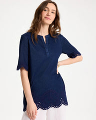 Embroidered Cotton-Blend Tunic Dark Wash - Chico's
