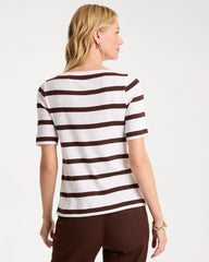 Striped Pima Elbow Sleeve Tee Alabaster - Chico's