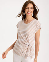 Striped Tie-Front Tee Smokey Taupe - Chico's