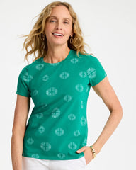 Printed Cotton Stretch Cap-Sleeve Tee Topanga Green - Chico's