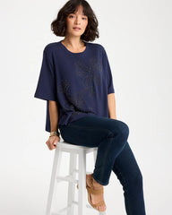 Caviar Beaded Cotton Tee Passport Blue - Chico's