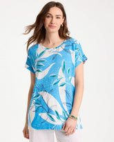 Printed Linen Button Tunic Blue Tide - Chico's