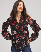 Georgette Celtic Blooms Blouse Black - Chico's