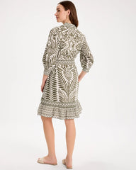 Printed Cotton-Linen Belted Dress Kelp Forest - Chico's