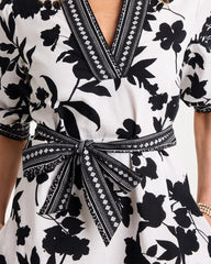 Floral Cotton-Linen Belted Dress Black - Chico's