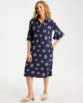 Printed Ponte Flounce Sleeve Dress Passport Blue - Chico's
