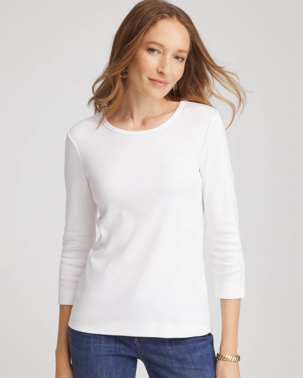 Pima Cotton Crewneck Button Tee Alabaster - Chico's