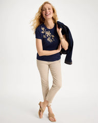 Cotton Stretch Cap Sleeve Embroidered Tee Passport Blue - Chico's
