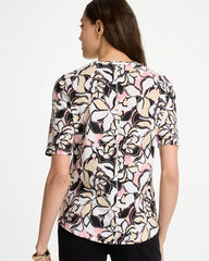 Printed Cotton Slub V-Neck Tee Black - Chico's