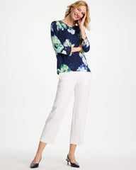Printed Slub Button Detail Tee Passport Blue - Chico's