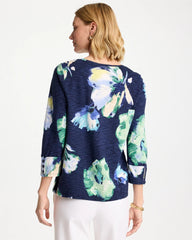 Printed Slub Button Detail Tee Passport Blue - Chico's
