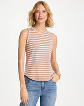 Striped High Neck Rib Tank Cattail Brown - Chico's