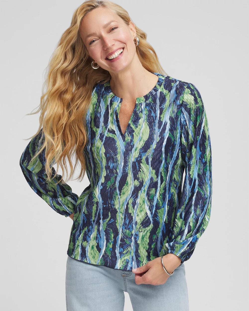 Ocean Plume Crinkle Top Passport Blue - Chico's