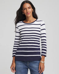 Pima Striped Button Sleeve Tee Passport Blue - Chico's