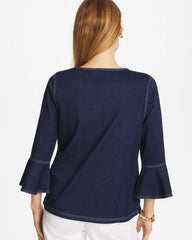 Indigo Denim Trumpet Sleeve Top Denim - Chico's