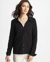 Collared Rib Mix Henley Black - Chico's