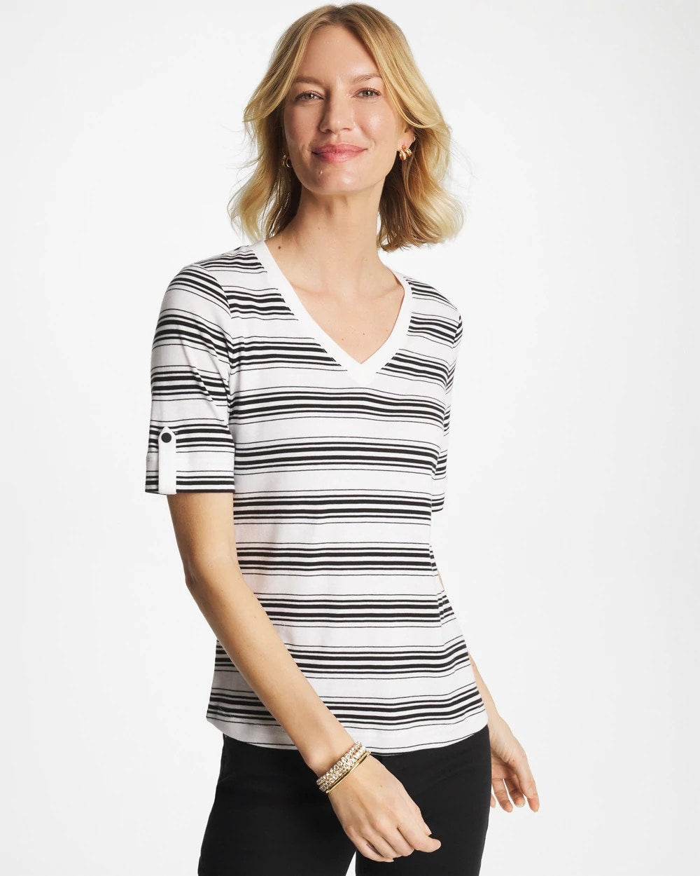 Pima V-Neck Tab Sleeve Tee Black - Chico's