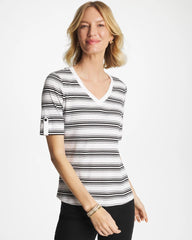 Pima V-Neck Tab Sleeve Tee Black - Chico's