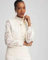 Tie-Neck Banded-Bottom Top English Cream - Chico's