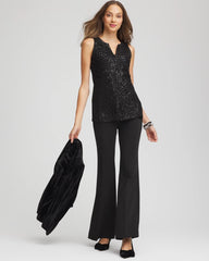 Sequin Beaded Notch Neck Tank Black - Chico's