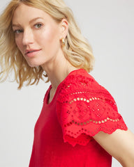 Linen Embroidered Lace Tee Red Glow - Chico's