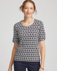 Printed Pima Elbow Sleeve Tee Black - Chico's