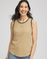 Contrast-Trim Ribbed Cotton Tank Top Cafe Aroma - Chico's