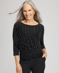 Velvet Burnout Stripe Banded-Bottom Top Black - Chico's