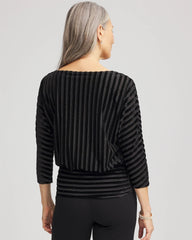 Velvet Burnout Stripe Banded-Bottom Top Black - Chico's