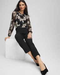 Floral Metallic Bodre Top Black - Chico's