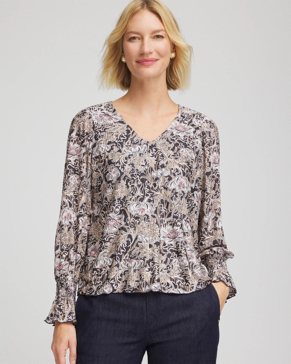 Bloom Crinkle Bodre Top Graphite Gray - Chico's