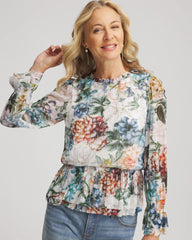 Rose Print Crinkle Top Ecru - Chico's
