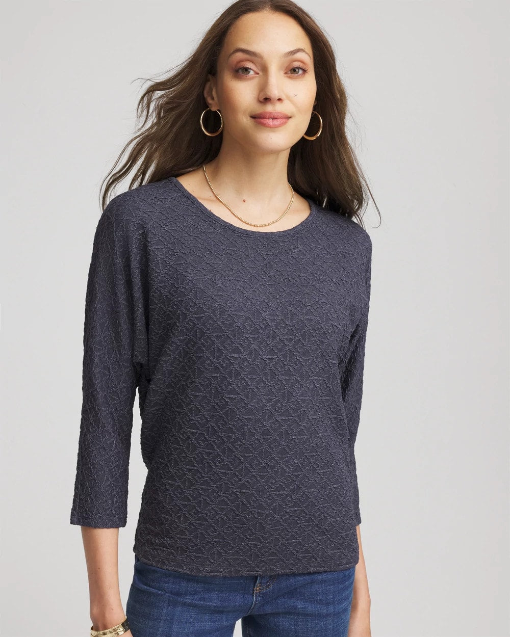 Textured Denim-Motif Tapered-Hem Top Denim - Chico's